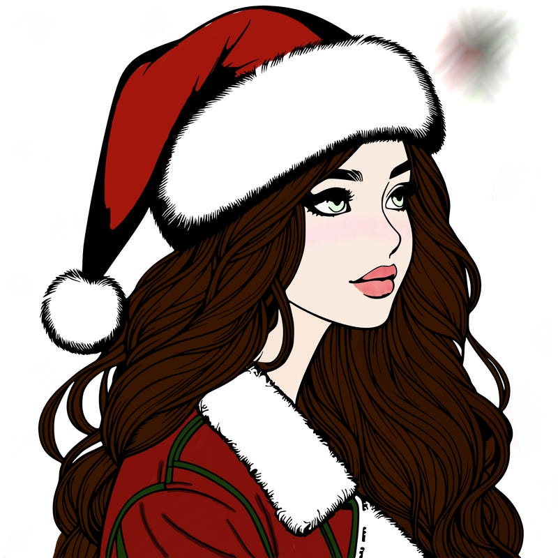 realistic girl in santa hat