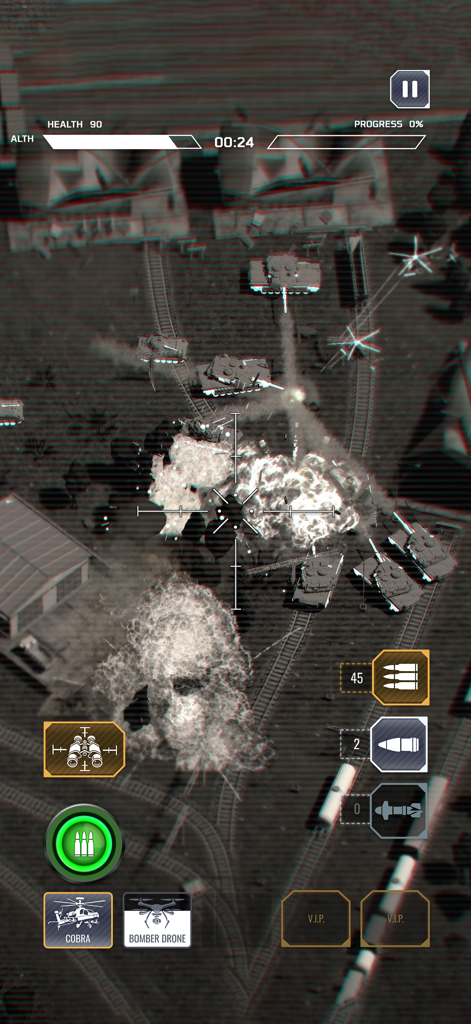 Air Commander: AC-130 Shooter - Juego en visión térmica de un avión de combate AC-130 atacando tanques enemigos.