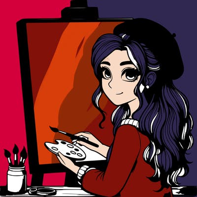 realistic girl artist painting a blank canvas