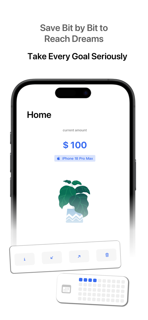 Banklet - Savings Plan - Banklet app dashboard showing a 100 dollar savings goal for an iPhone with a progress grid and aesthetic design