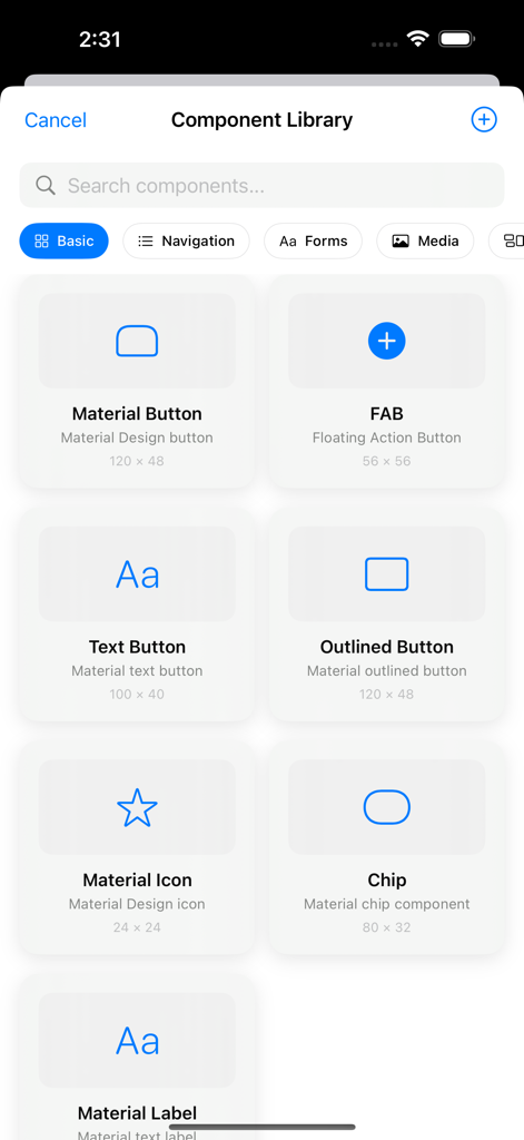 SketchSite - SketchSite app interface displaying various UI components like buttons and icons in a library