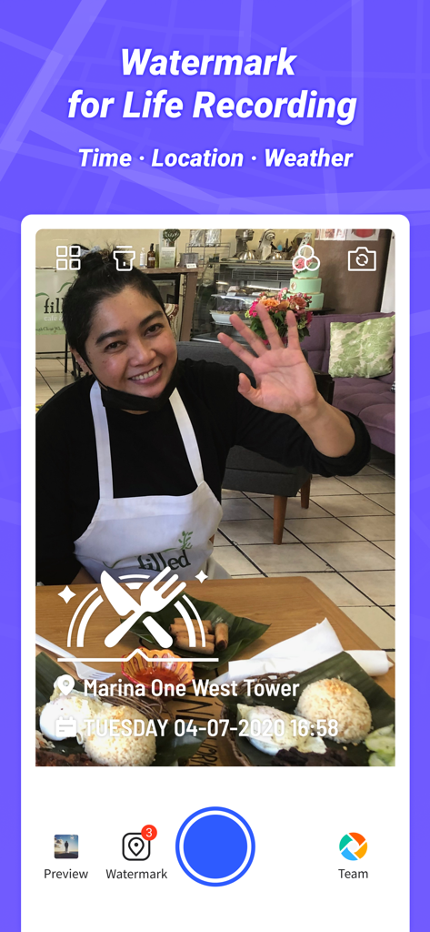 Marki: timestamp & GPS camera - Markiアプリで作成されたGPS位置とタイムスタンプのウォーターマーク付きの写真