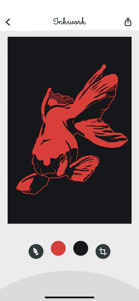 Inkwork - A red and black ink drawing of a goldfish created in the Inkwork app.