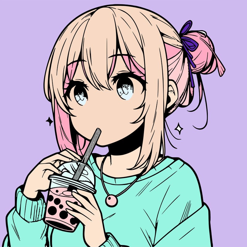 manga character drinking boba