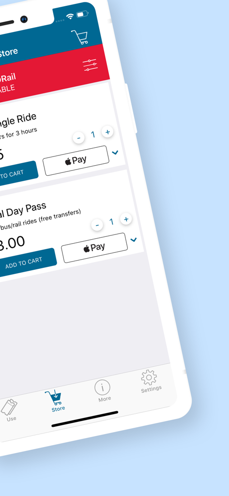 Q Ticketing - Store screen of the Q Ticketing app for Houston METRO bus and rail fares