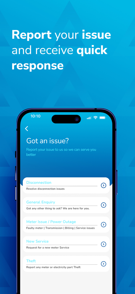 NEDCo - NEDCo mobile app interface for reporting electricity issues like power outages and meter faults