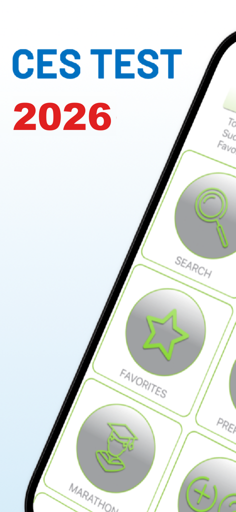 CES Test: Seagull Training - Menu dell'app CES Test 2026 Seagull Training che mostra modalità di studio preferiti e maratona di ricerca