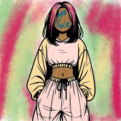 realistic girl faceless with baggy pants and a crop top