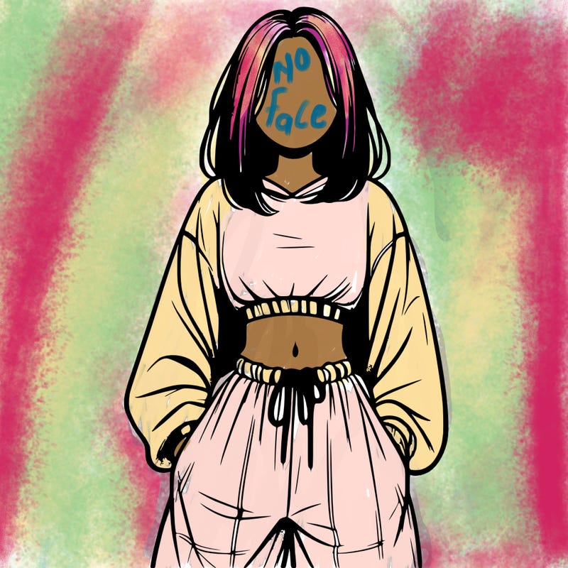 realistic girl faceless with baggy pants and a crop top