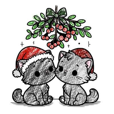 christmas kittens under mistletoe