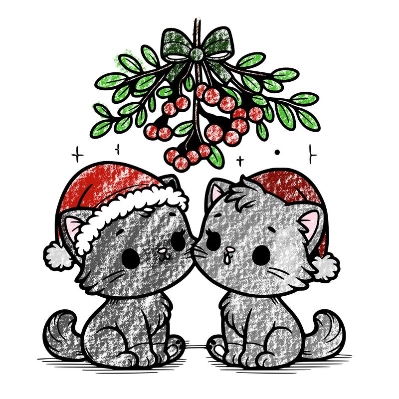 christmas kittens under mistletoe