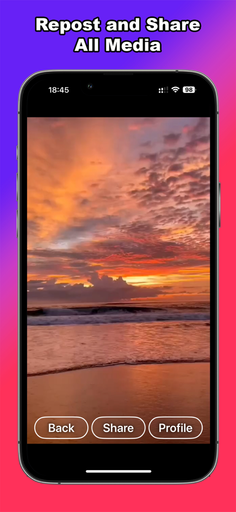 My Followers-Unfollowers Track - ソーシャルメディアコンテンツの再投稿と共有機能を表示するアプリインターフェース