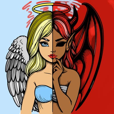 realistic angel half demon