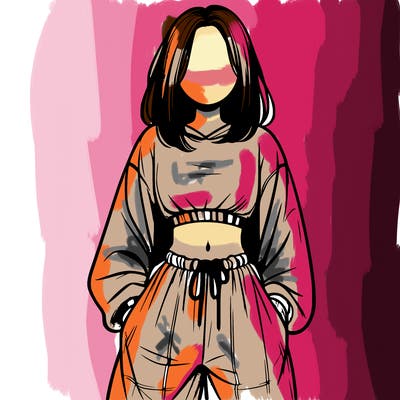 realistic girl faceless with baggy pants and a crop top