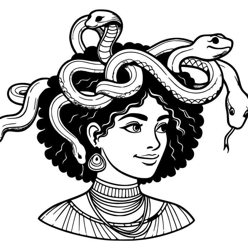 realistic woman snakes on head