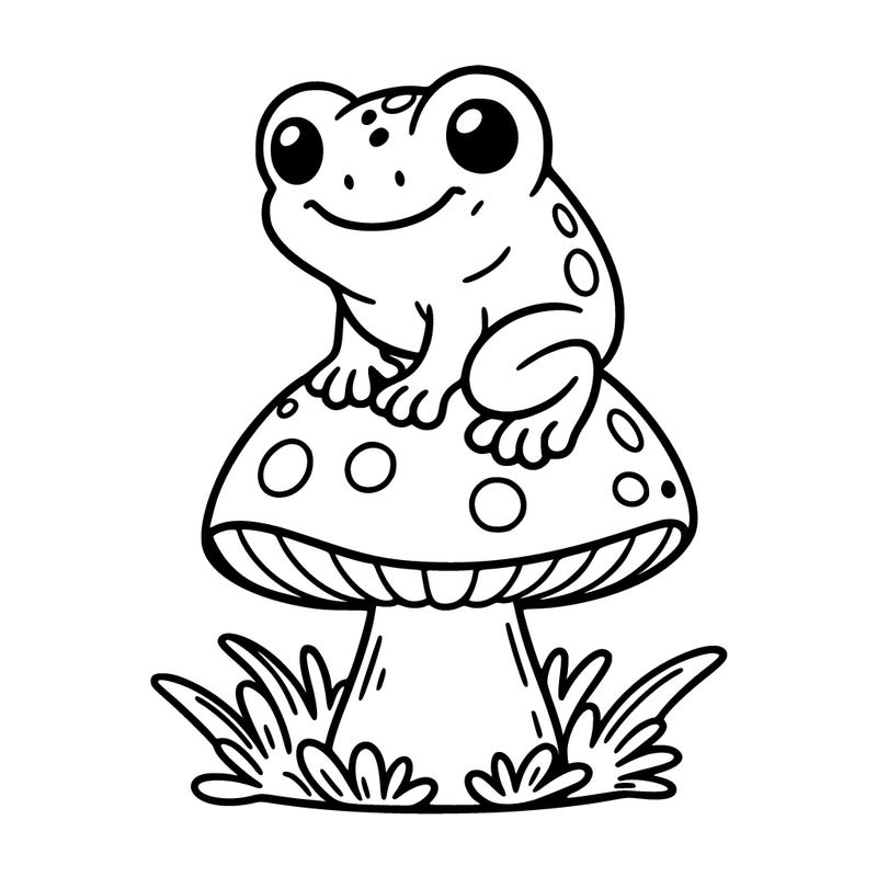 cute frog ontop mushroom