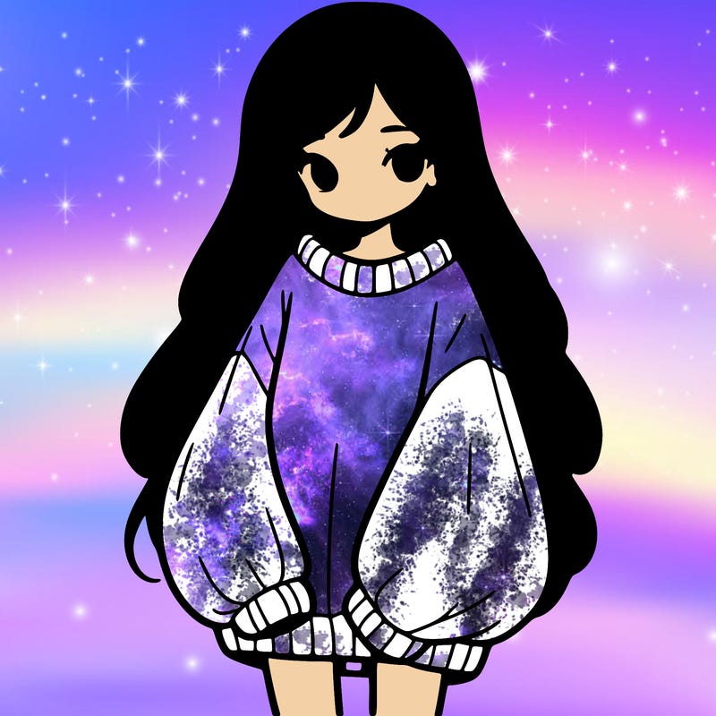 girl with long hair and is wearing an oversized sweater