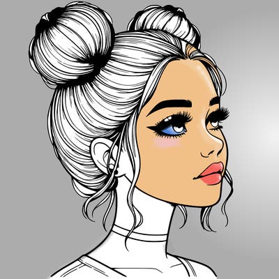 realistic girl with buns on the top of her head
