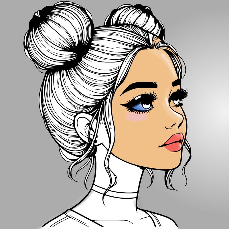 realistic girl with buns on the top of her head
