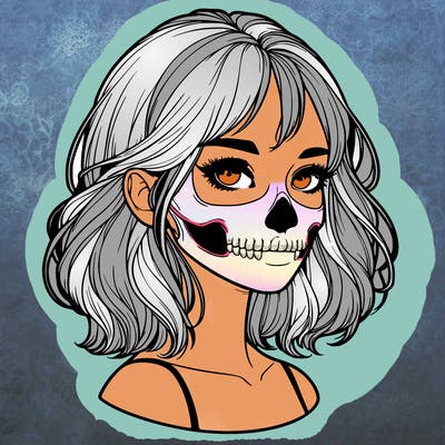 realistic girl with skull