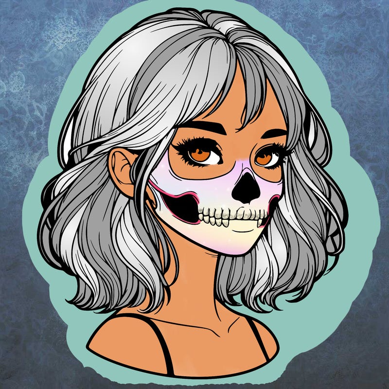 realistic girl with skull