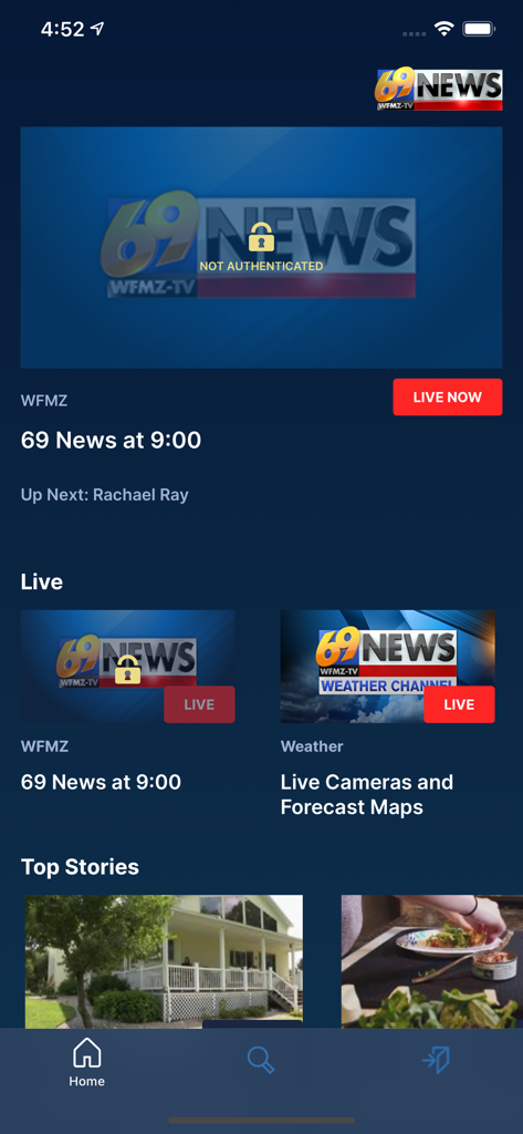 WFMZ+ Streaming app home screen showing live 69 News and weather forecast options.