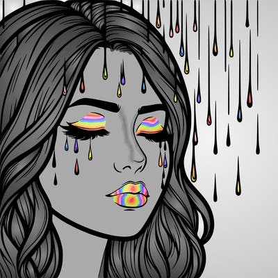 rain going over realistic woman’s face