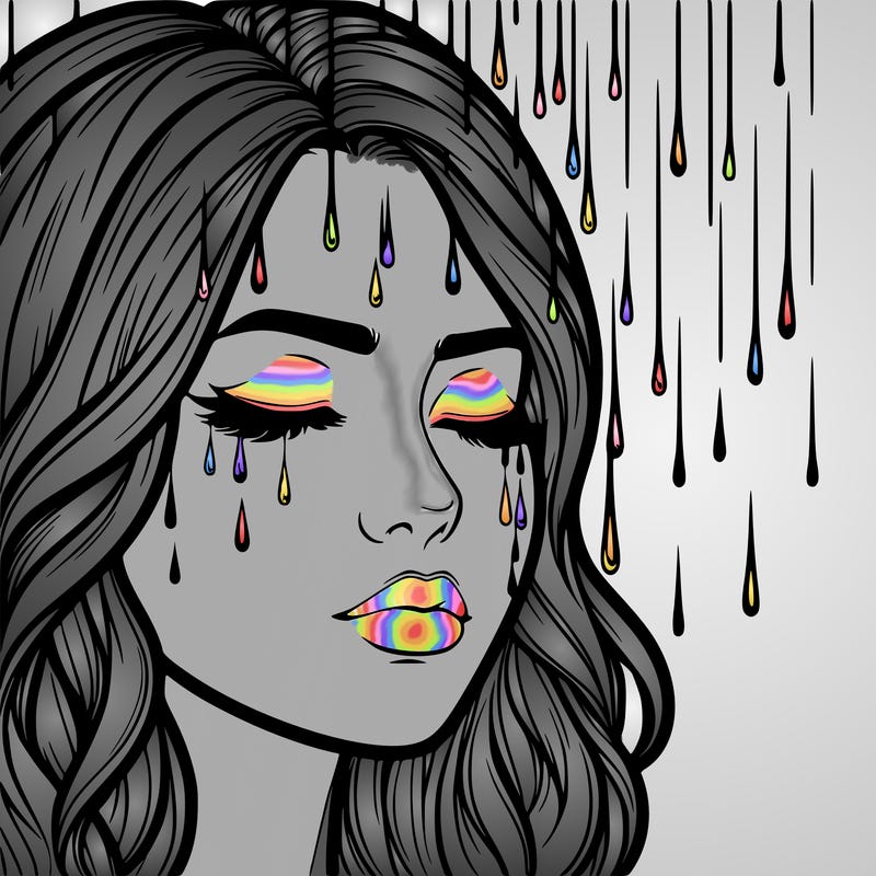 rain going over realistic woman’s face