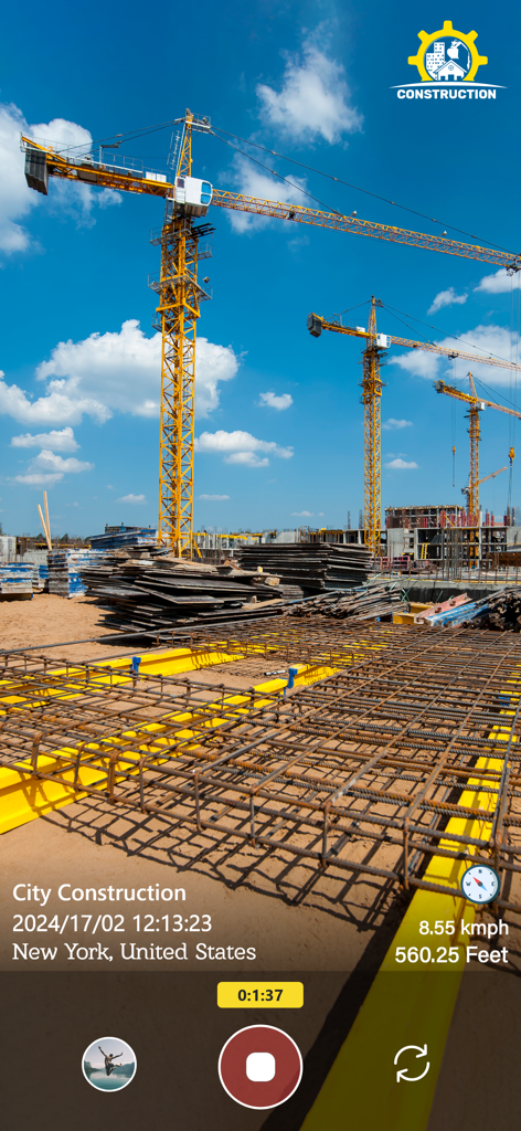 Un cantiere a New York documentato con l'app Timestamp Camera includendo timbri di data, ora, posizione e altitudine.
