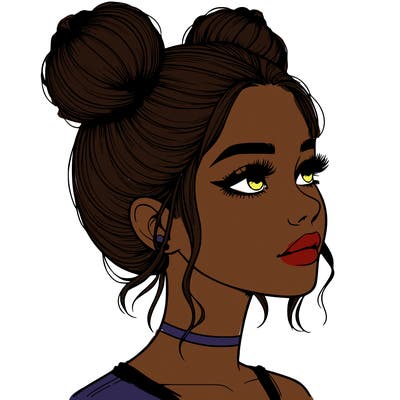 realistic girl with buns on the top of her head