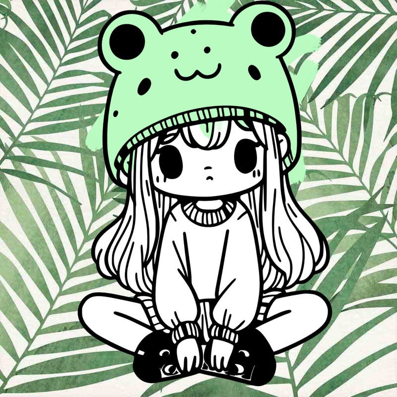 a girl wearing a frog hat and some frog socks