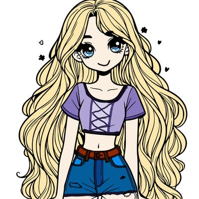 girl with long hair with jeans and crop top