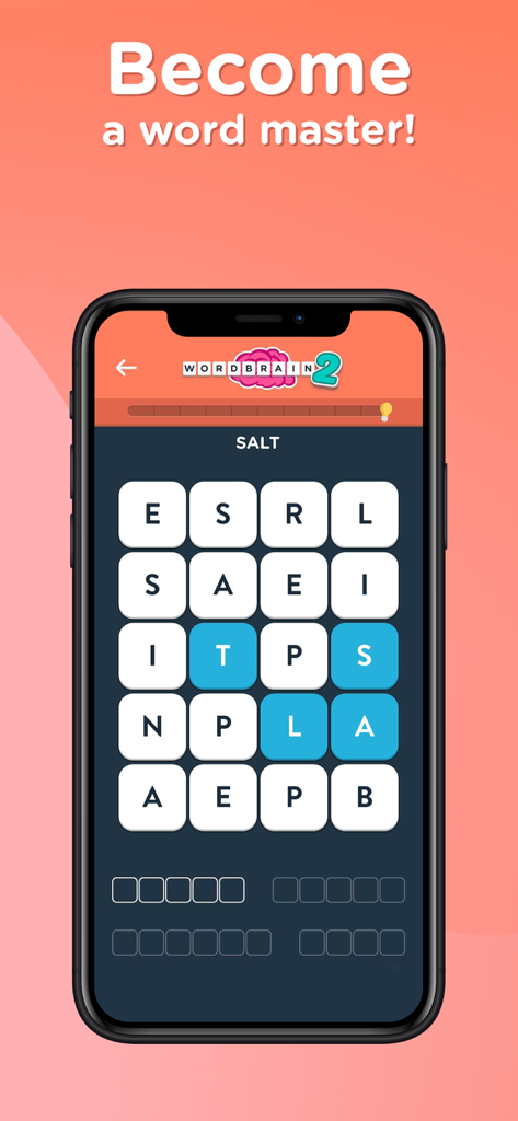 WordBrain 2: Fun word search! - Gameplay de l'application WordBrain 2 montrant un puzzle de grille de lettres avec le titre Devenez un maître des mots