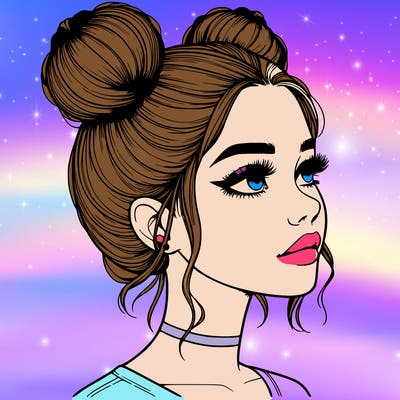 realistic girl with buns on the top of her head