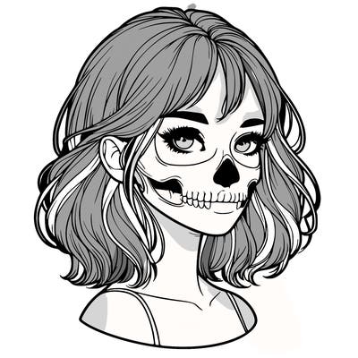 realistic girl with skull