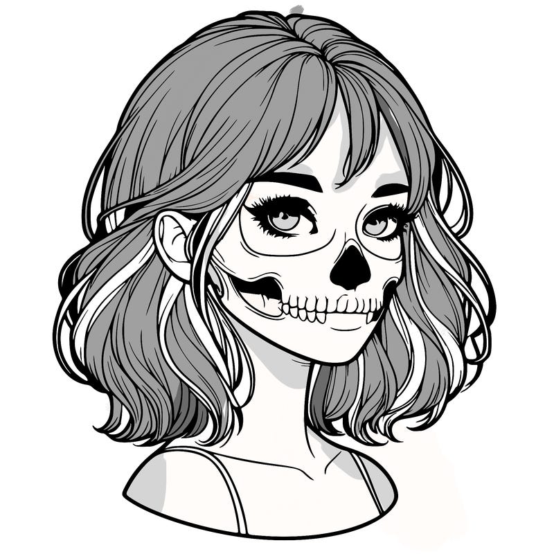 realistic girl with skull