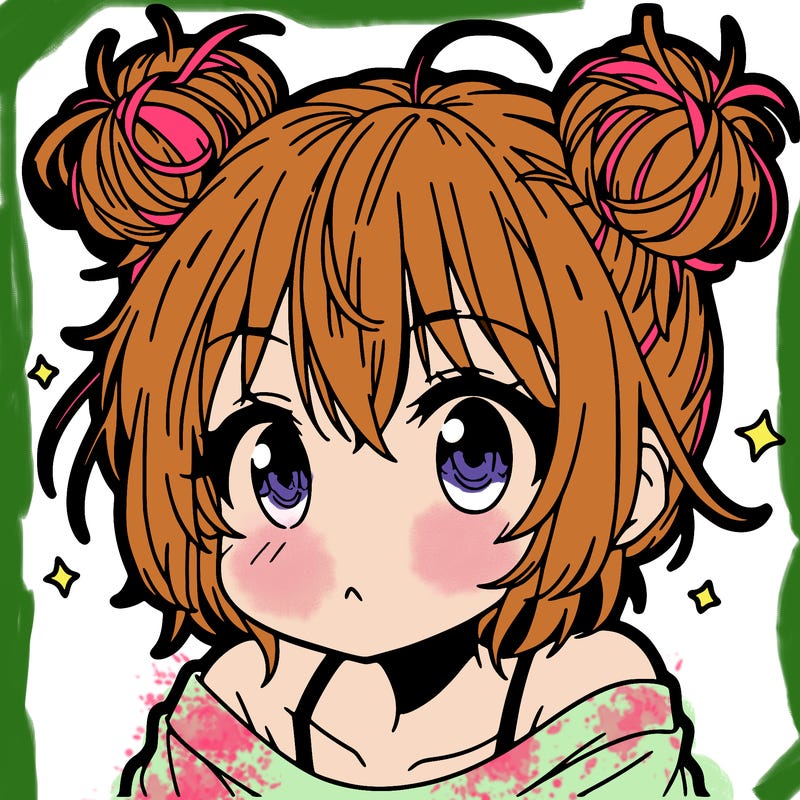 a manga girl with messy small buns