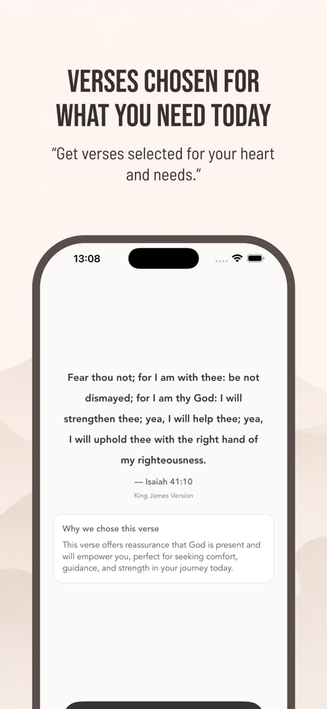 Schermata dell'app mobile che mostra un versetto biblico personalizzato e una riflessione per l'ispirazione quotidiana