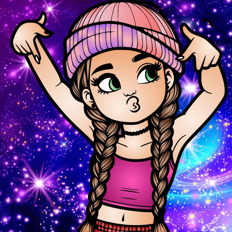 realistic teenage girl with braids and a beanie and crop top doing 🫶🏼