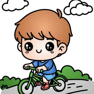 a cute boy riding a bike