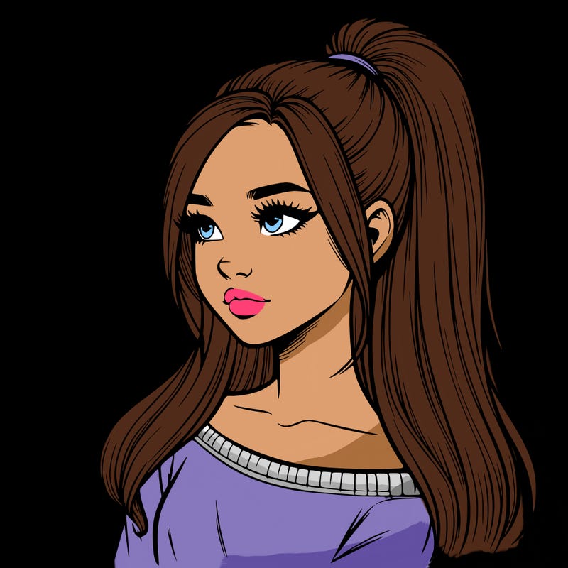 realistic girl with a high ponytail