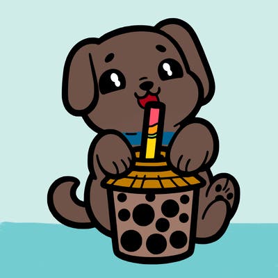 dog drinking boba tea