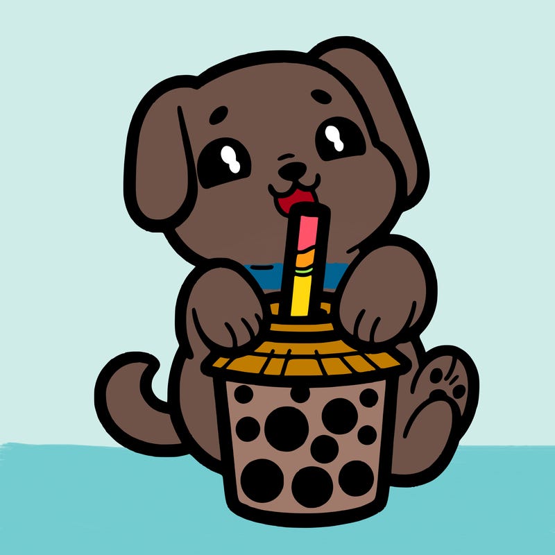 dog drinking boba tea