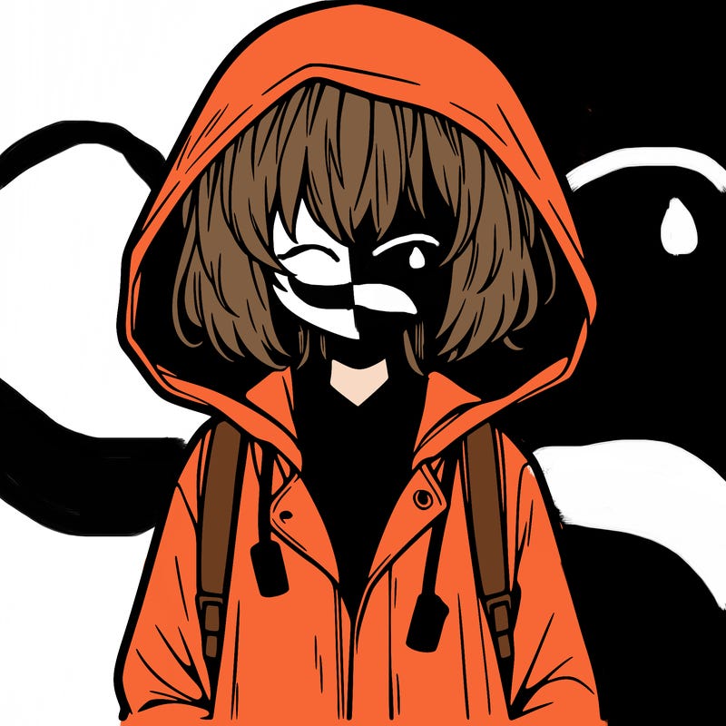 little anime girl in a raincoat her hair is covering her eyes she has a lighter