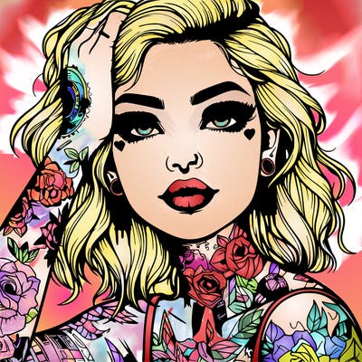 realistic girl with tattoos all over