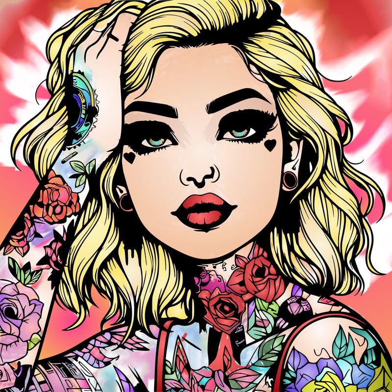 realistic girl with tattoos all over