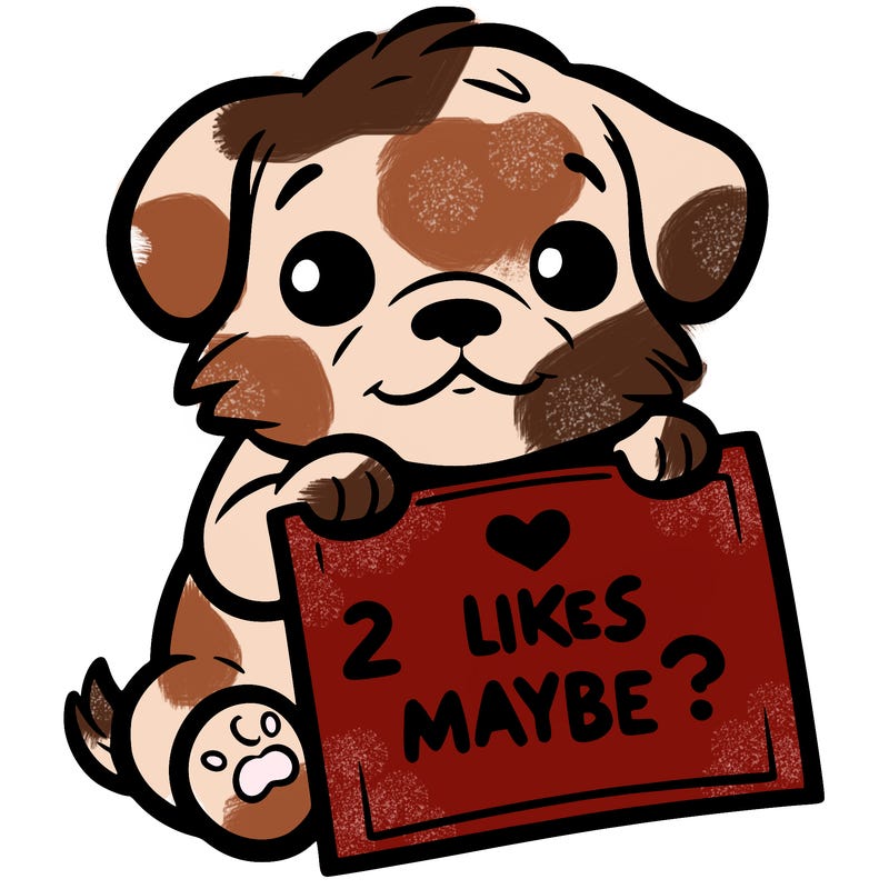 a puppy holding a sign that says 2 likes maybe?