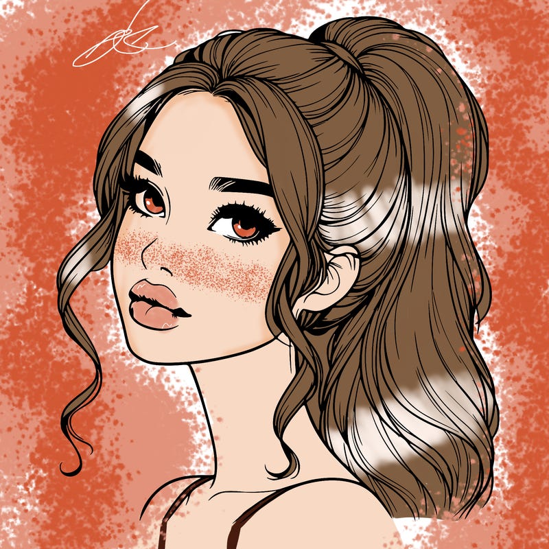 realistic girl with a ponytail on her hair and lips