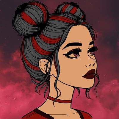 realistic girl with buns on the top of her head