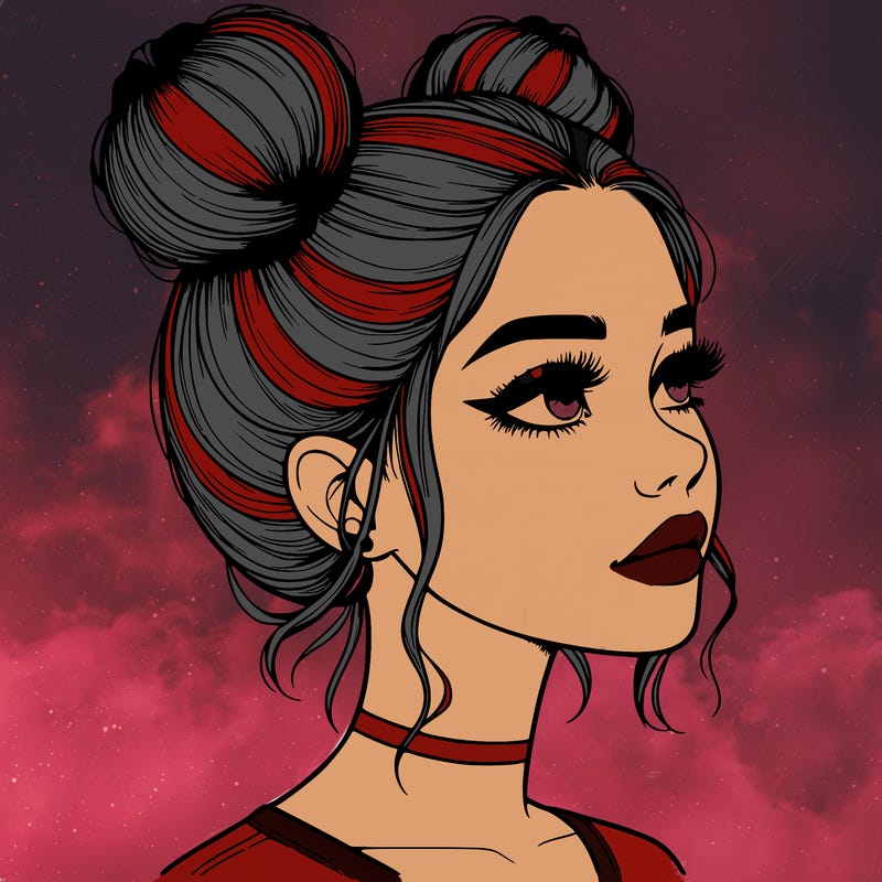 realistic girl with buns on the top of her head